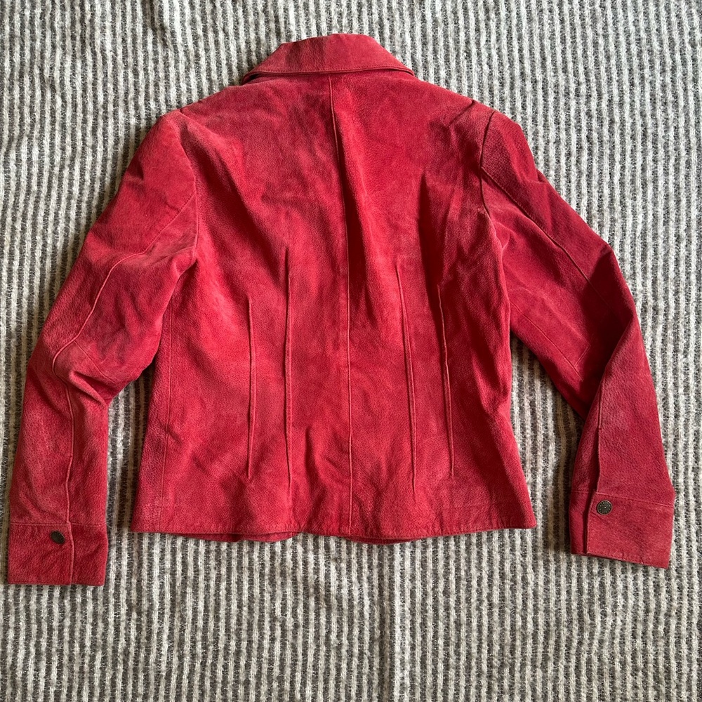 Salmon Pink Suede Button-Up Jacket - Picture 5 of 5